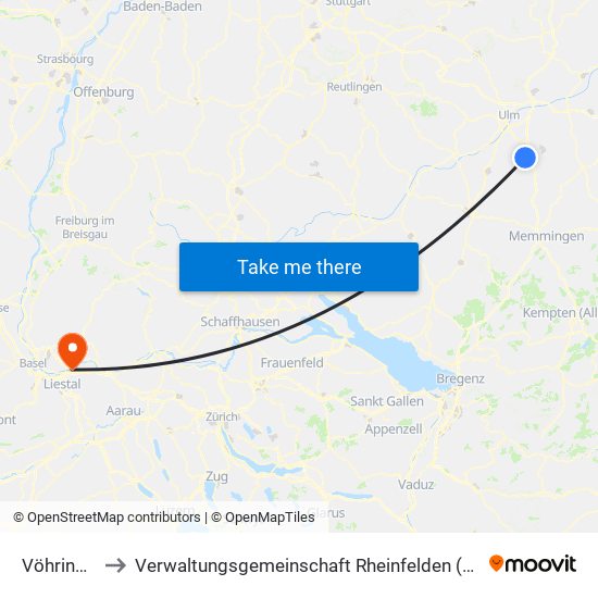 Vöhringen to Verwaltungsgemeinschaft Rheinfelden (Baden) map