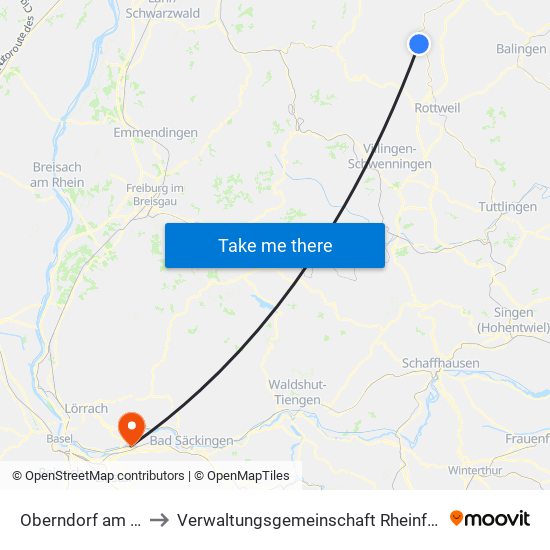 Oberndorf am Neckar to Verwaltungsgemeinschaft Rheinfelden (Baden) map