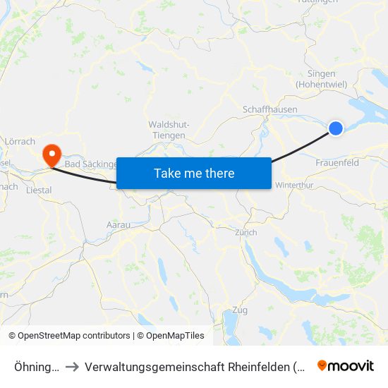 Öhningen to Verwaltungsgemeinschaft Rheinfelden (Baden) map