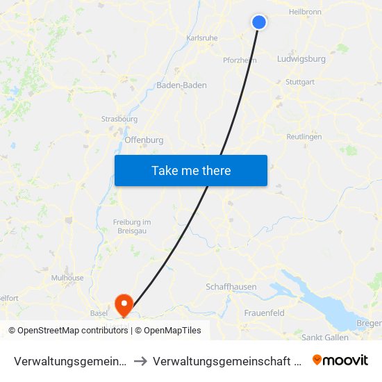 Verwaltungsgemeinschaft Sulzfeld to Verwaltungsgemeinschaft Rheinfelden (Baden) map