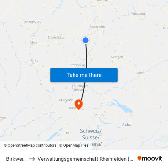 Birkweiler to Verwaltungsgemeinschaft Rheinfelden (Baden) map