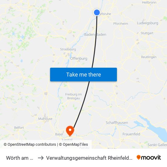 Wörth am Rhein to Verwaltungsgemeinschaft Rheinfelden (Baden) map