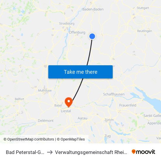 Bad Peterstal-Griesbach to Verwaltungsgemeinschaft Rheinfelden (Baden) map
