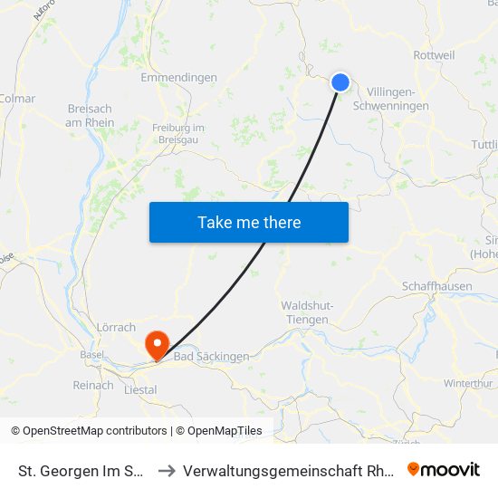 St. Georgen Im Schwarzwald to Verwaltungsgemeinschaft Rheinfelden (Baden) map