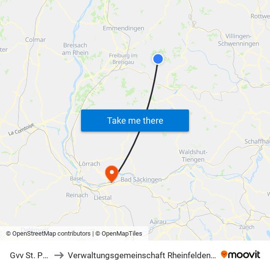 Gvv St. Peter to Verwaltungsgemeinschaft Rheinfelden (Baden) map