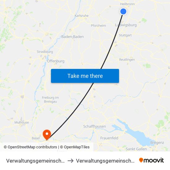 Verwaltungsgemeinschaft Lauffen am Neckar to Verwaltungsgemeinschaft Rheinfelden (Baden) map