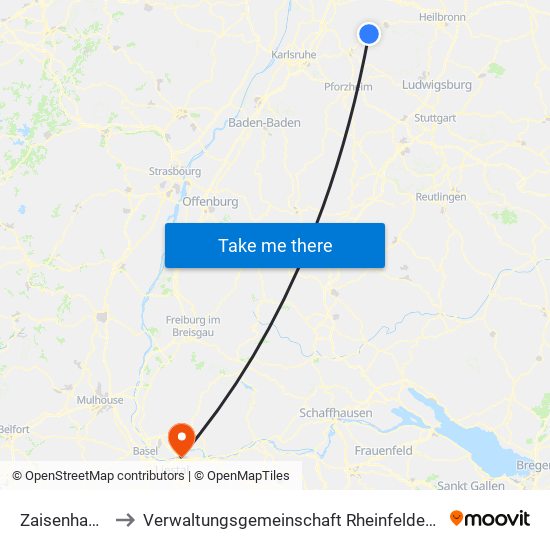 Zaisenhausen to Verwaltungsgemeinschaft Rheinfelden (Baden) map