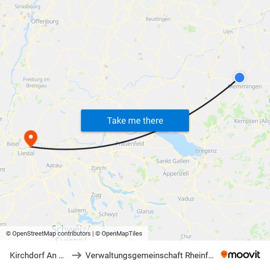 Kirchdorf An Der Iller to Verwaltungsgemeinschaft Rheinfelden (Baden) map