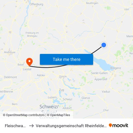 Fleischwangen to Verwaltungsgemeinschaft Rheinfelden (Baden) map