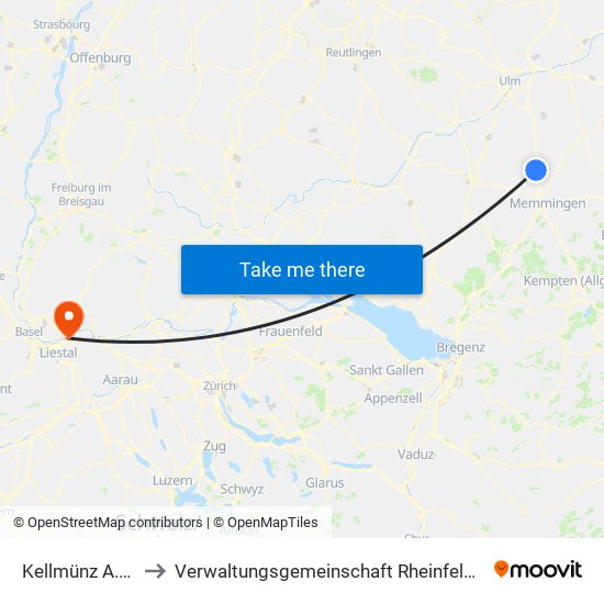 Kellmünz A.D.Iller to Verwaltungsgemeinschaft Rheinfelden (Baden) map
