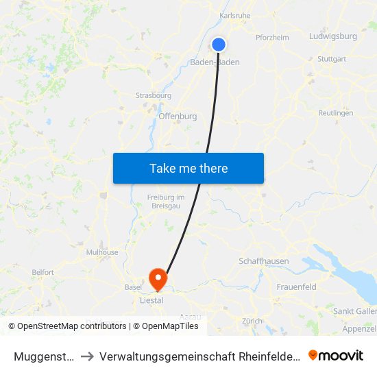 Muggensturm to Verwaltungsgemeinschaft Rheinfelden (Baden) map