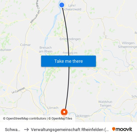 Schwanau to Verwaltungsgemeinschaft Rheinfelden (Baden) map