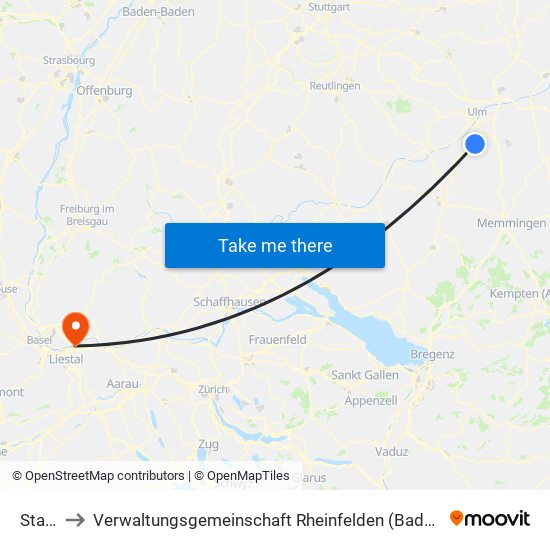 Staig to Verwaltungsgemeinschaft Rheinfelden (Baden) map
