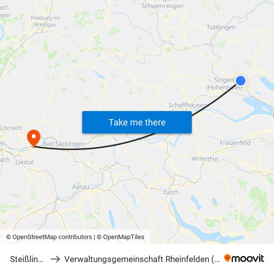 Steißlingen to Verwaltungsgemeinschaft Rheinfelden (Baden) map