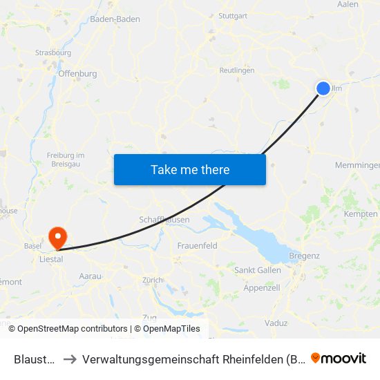 Blaustein to Verwaltungsgemeinschaft Rheinfelden (Baden) map