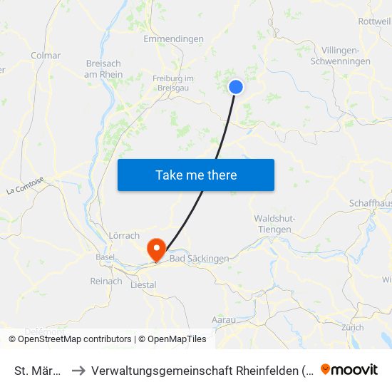 St. Märgen to Verwaltungsgemeinschaft Rheinfelden (Baden) map