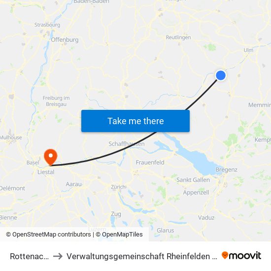 Rottenacker to Verwaltungsgemeinschaft Rheinfelden (Baden) map