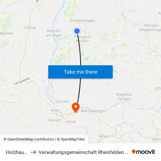 Holzhausen to Verwaltungsgemeinschaft Rheinfelden (Baden) map