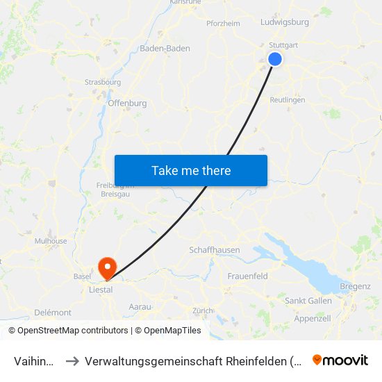 Vaihingen to Verwaltungsgemeinschaft Rheinfelden (Baden) map