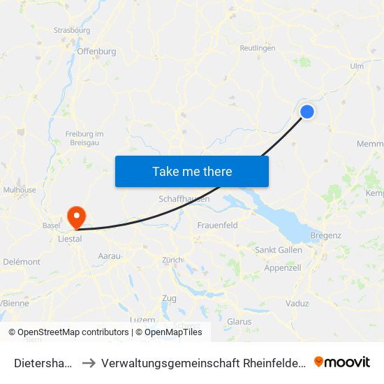 Dietershausen to Verwaltungsgemeinschaft Rheinfelden (Baden) map
