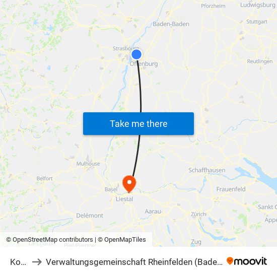 Kork to Verwaltungsgemeinschaft Rheinfelden (Baden) map