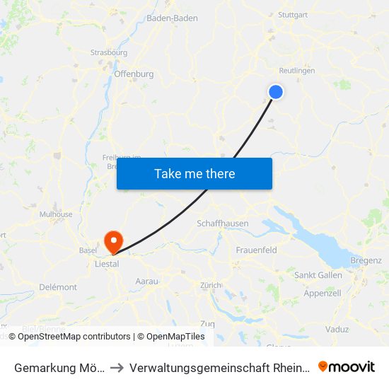 Gemarkung Mössingen to Verwaltungsgemeinschaft Rheinfelden (Baden) map