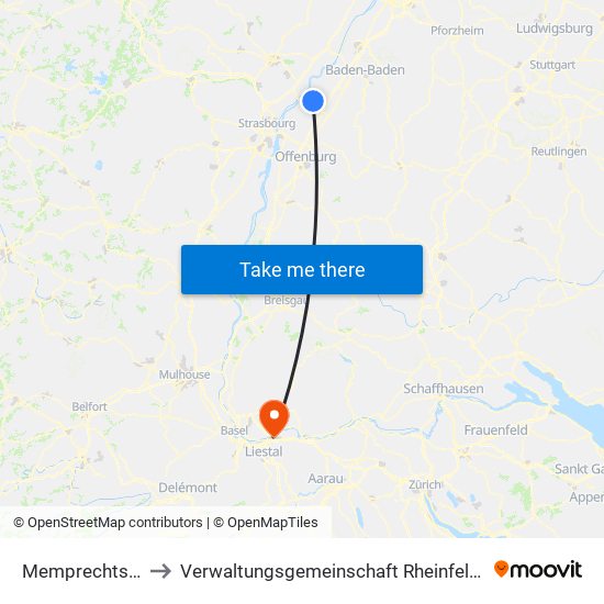 Memprechtshofen to Verwaltungsgemeinschaft Rheinfelden (Baden) map