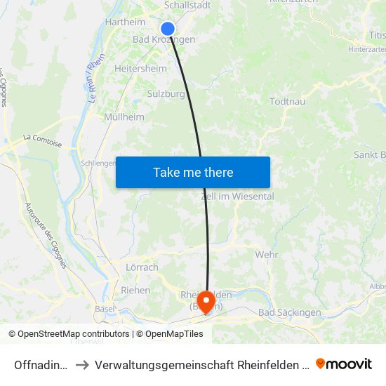 Offnadingen to Verwaltungsgemeinschaft Rheinfelden (Baden) map