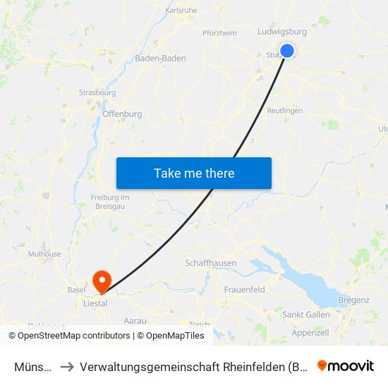 Münster to Verwaltungsgemeinschaft Rheinfelden (Baden) map