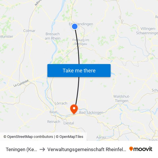 Teningen (Kernort) to Verwaltungsgemeinschaft Rheinfelden (Baden) map