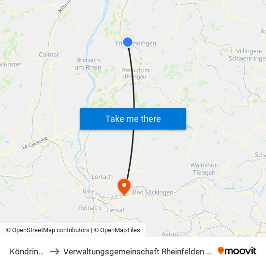 Köndringen to Verwaltungsgemeinschaft Rheinfelden (Baden) map