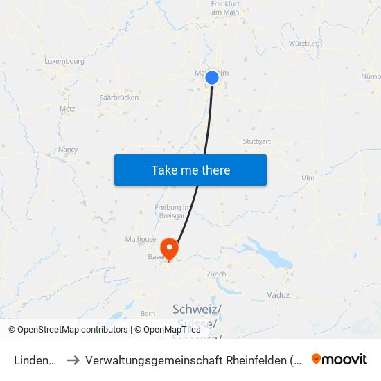 Lindenhof to Verwaltungsgemeinschaft Rheinfelden (Baden) map