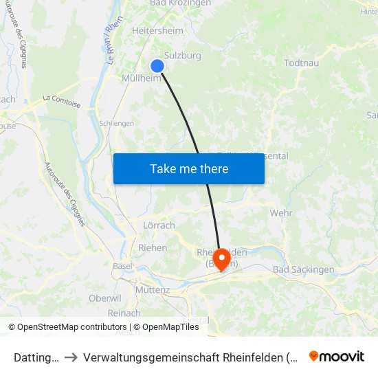 Dattingen to Verwaltungsgemeinschaft Rheinfelden (Baden) map