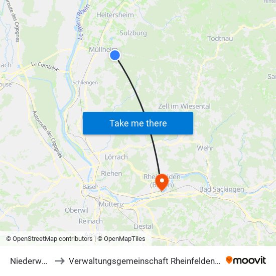 Niederweiler to Verwaltungsgemeinschaft Rheinfelden (Baden) map