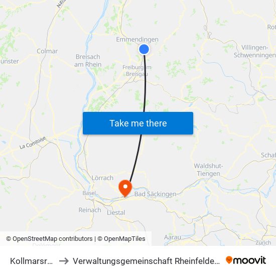 Kollmarsreute to Verwaltungsgemeinschaft Rheinfelden (Baden) map