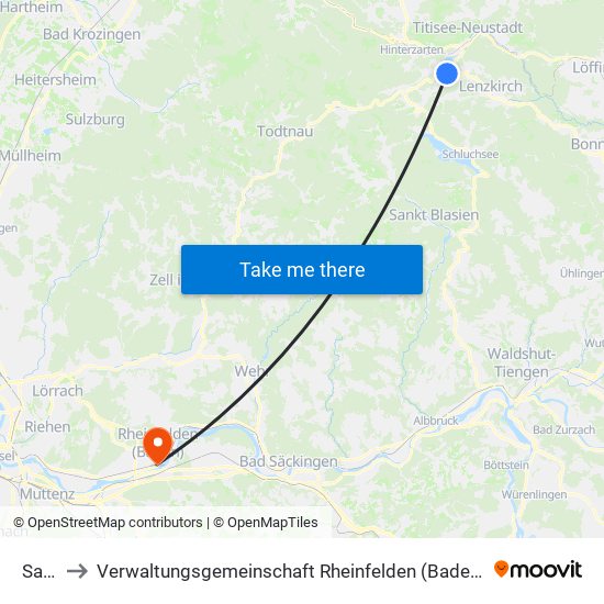 Saig to Verwaltungsgemeinschaft Rheinfelden (Baden) map