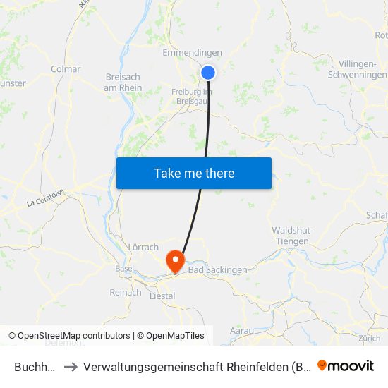 Buchholz to Verwaltungsgemeinschaft Rheinfelden (Baden) map