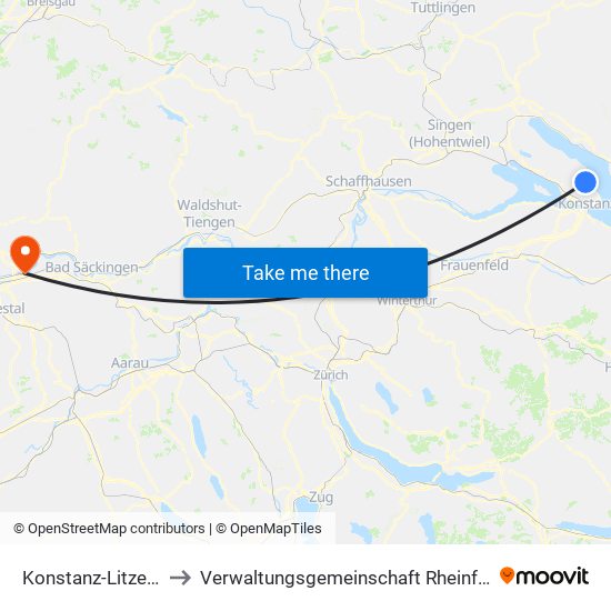 Konstanz-Litzelstetten to Verwaltungsgemeinschaft Rheinfelden (Baden) map