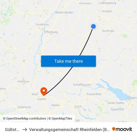 Gültstein to Verwaltungsgemeinschaft Rheinfelden (Baden) map