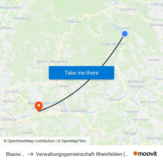 Blasiwald to Verwaltungsgemeinschaft Rheinfelden (Baden) map