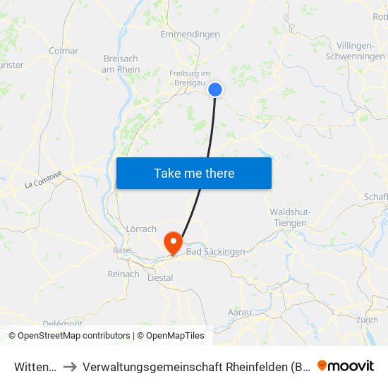 Wittental to Verwaltungsgemeinschaft Rheinfelden (Baden) map