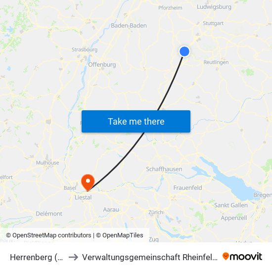 Herrenberg (Stadt) to Verwaltungsgemeinschaft Rheinfelden (Baden) map