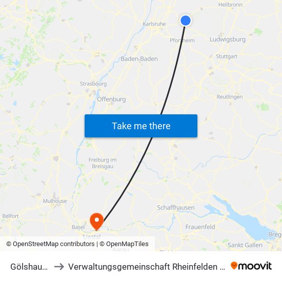 Gölshausen to Verwaltungsgemeinschaft Rheinfelden (Baden) map