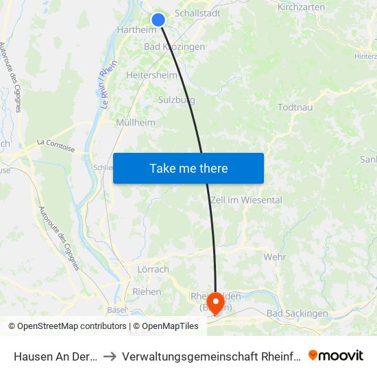 Hausen An Der Möhlin to Verwaltungsgemeinschaft Rheinfelden (Baden) map