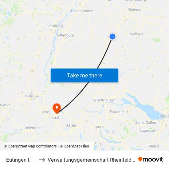Eutingen Im Gäu to Verwaltungsgemeinschaft Rheinfelden (Baden) map