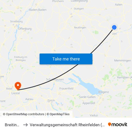 Breitingen to Verwaltungsgemeinschaft Rheinfelden (Baden) map