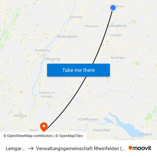 Leingarten to Verwaltungsgemeinschaft Rheinfelden (Baden) map