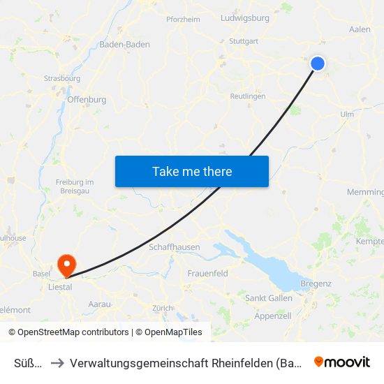 Süßen to Verwaltungsgemeinschaft Rheinfelden (Baden) map
