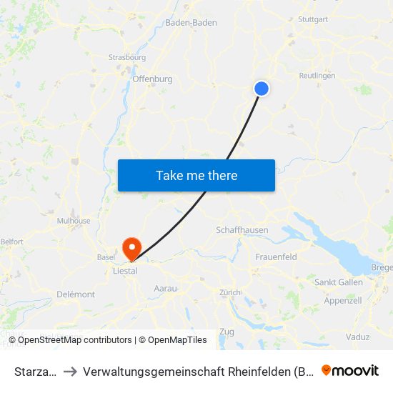 Starzach to Verwaltungsgemeinschaft Rheinfelden (Baden) map
