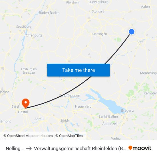 Nellingen to Verwaltungsgemeinschaft Rheinfelden (Baden) map
